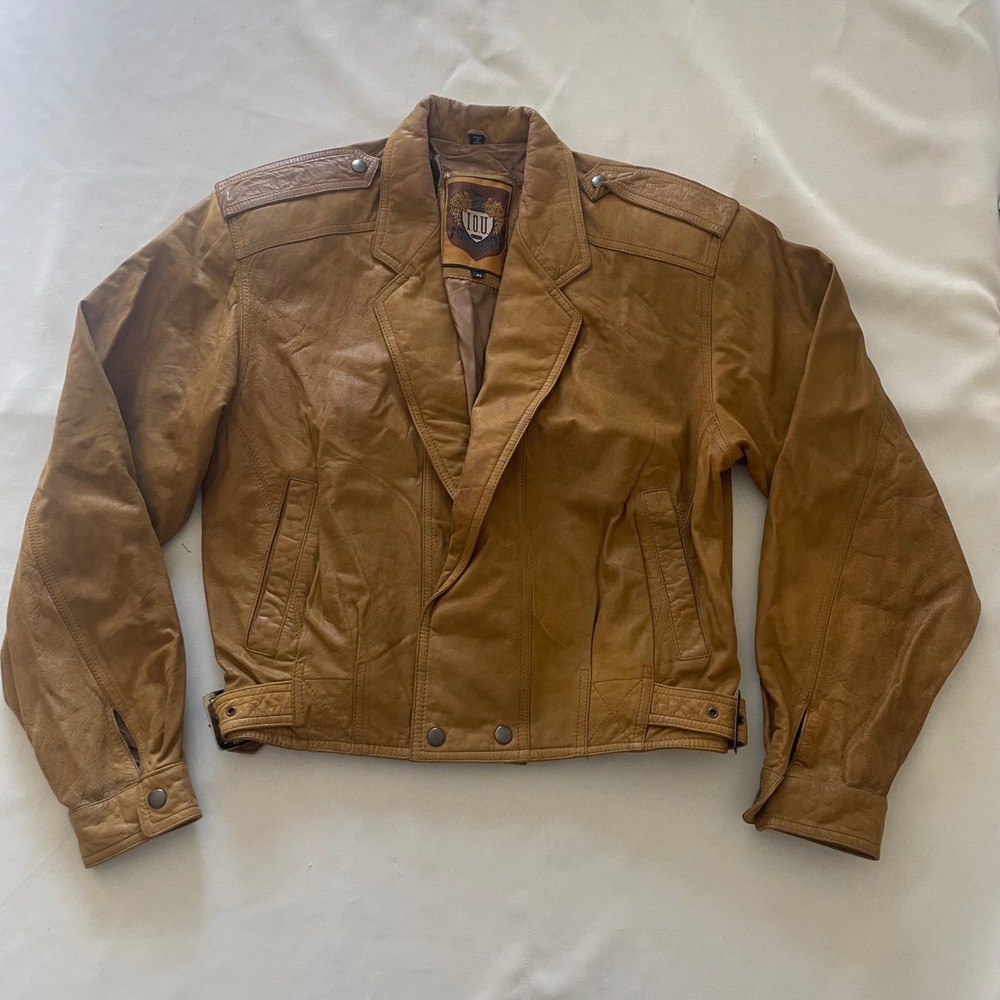 Vintage 90s I.O.U. Genuine Leather Moto Jacket Women's M Cognac Brown